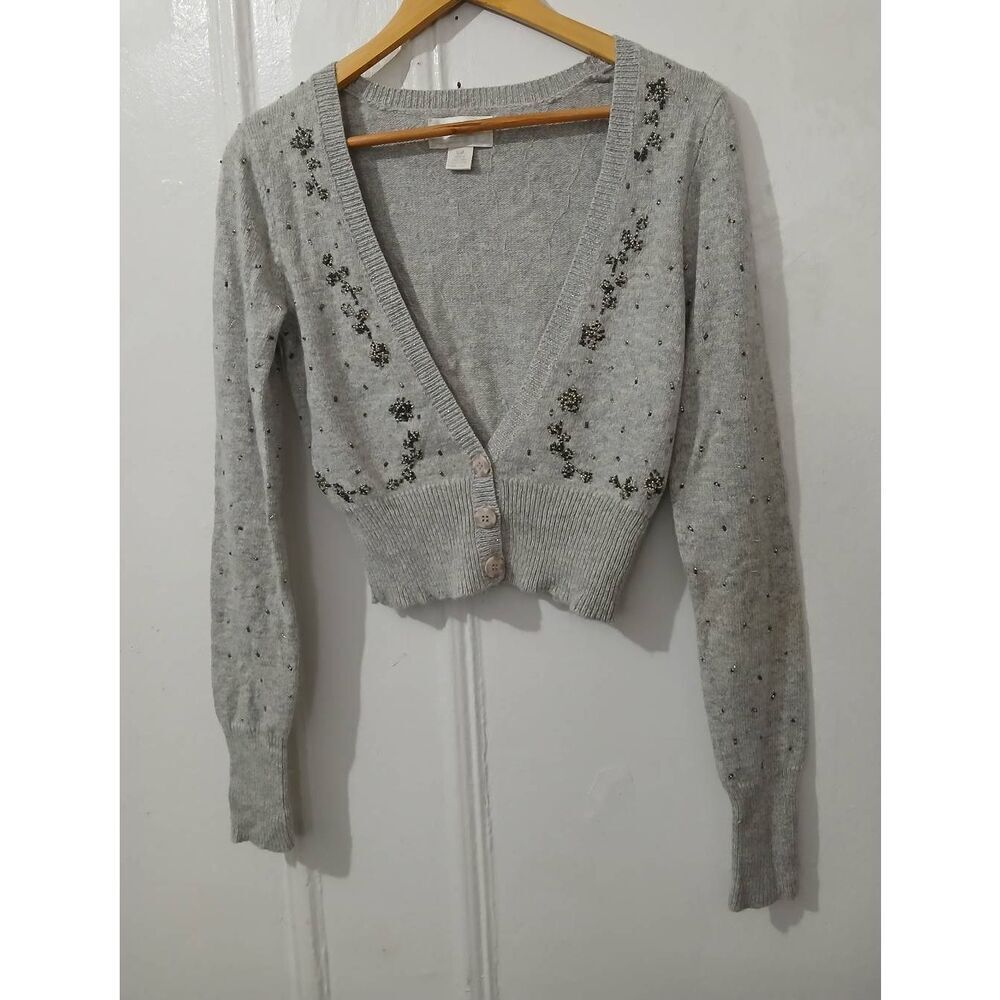 Vintage American Eagle Women small beaded sweater cotton angora sweater cropped